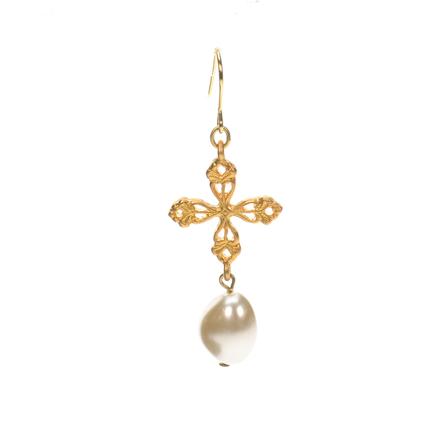 Vintage gold plated cross and pearl drop