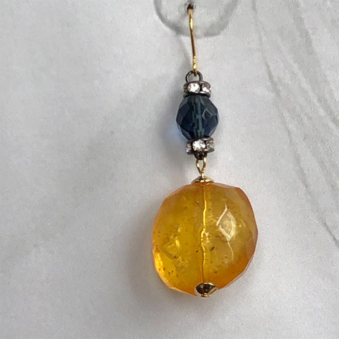 Amber and blue diamanté drop earring 100% of proceeds go to Ukrainian charities
