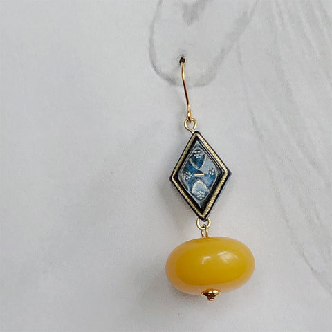 Amber and engraved blue drop earrings 100% of proceeds go to Ukrainian charities