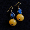 Amber and engraved blue drop earrings 100% of proceeds go to Ukrainian charities