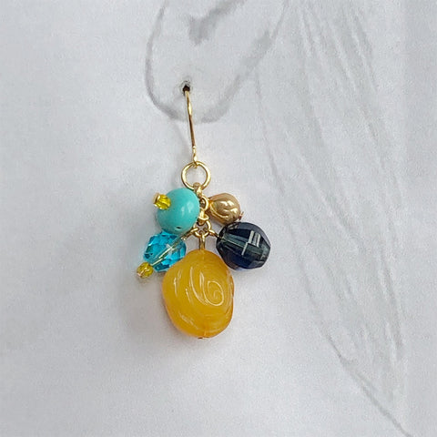 Amber and blue resin and glass drop earrings 100% of proceeds go to Ukrainian charities