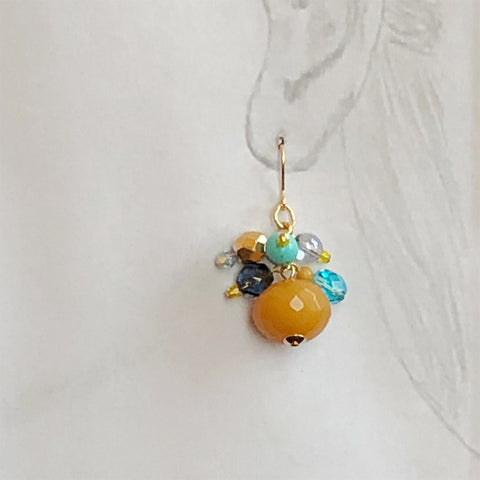 Amber and blue resin and glass drop earrings 100% of proceeds go to Ukrainian charities