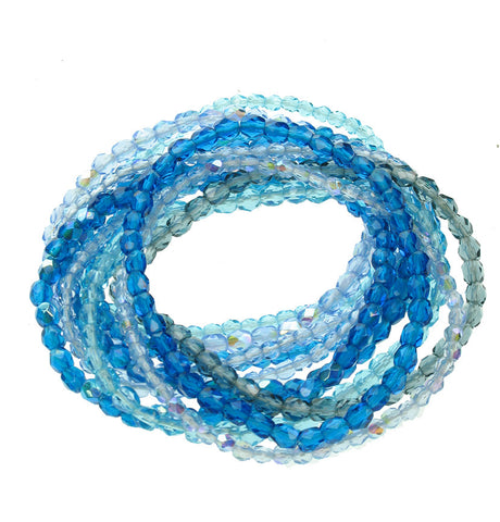 Stranded faceted glass bracelet in summer blue